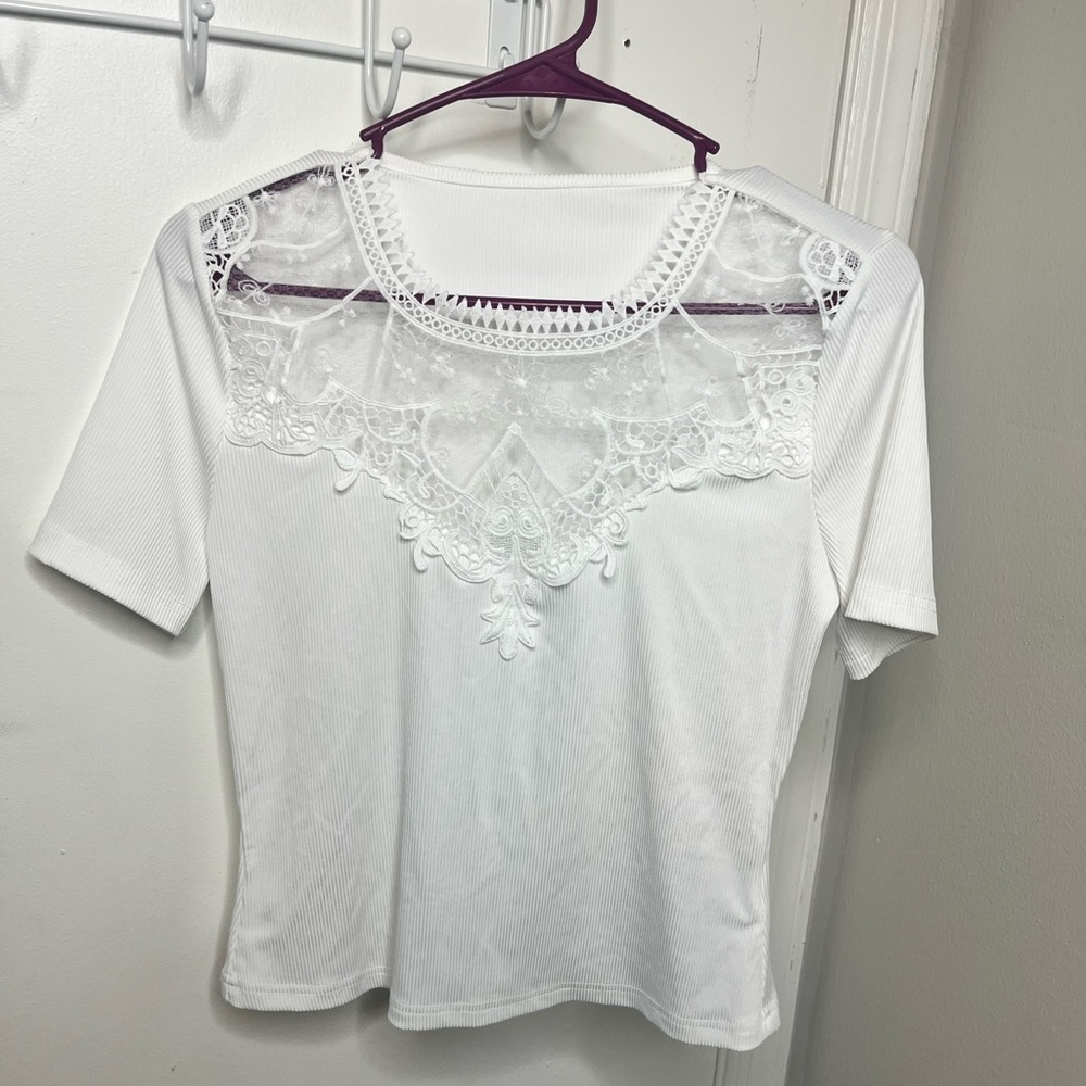White Mesh Designed Shirt